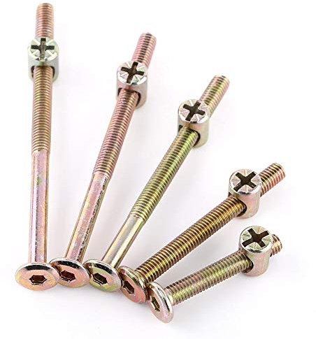 Tornillos Para Muebles, 10 Piezas Tornillos de Acero Al Carbono Con Tuercas de Barril Tuerca de Clavija Conector de Fijación Para Muebles Cunas Camas Cuna y Sillas(60mm)