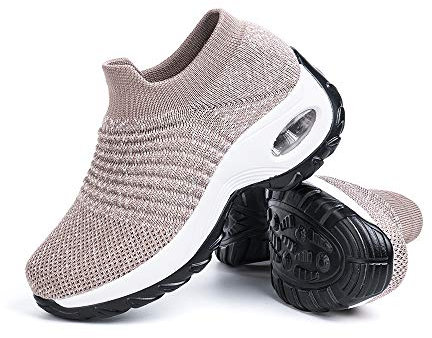 Hitmars Scarpe da Ginnastica da Donna Scarpe Sportive da Corsa Palestra Cuscino d'Aria Kaki 2-EU39