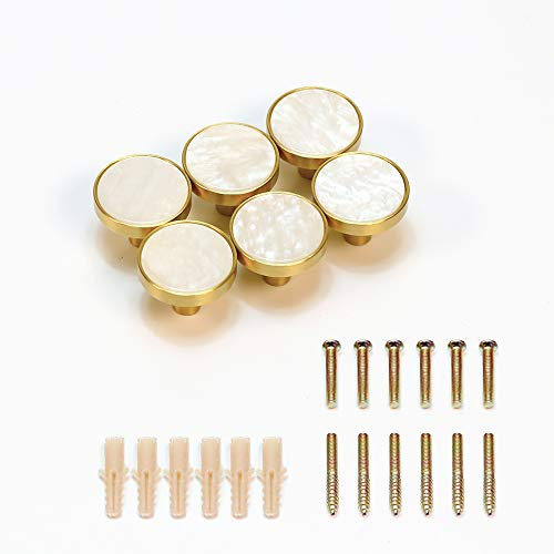 EVERGD 27mm Pure Copper Handle Shell Brass Gold Wardrobe Kitchen Cabinet Door Knobs Drawer Cupboard Hardware Pull Handle Clothes Coat Hook Modern Simple (6, White)