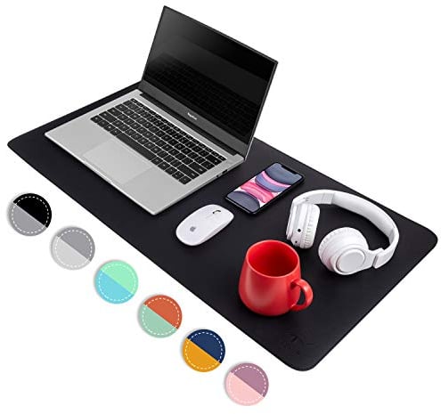 Schwarz/Grau doppelseitige Schreibtischunterlage aus PU-Leder, 2021 verbesserte Näh-Laptop-Matte, wasserdicht, großes Mauspad, rutschfest, Schreib-/Malunterlage, für Büro/Zuhause, 80 x 40 cm