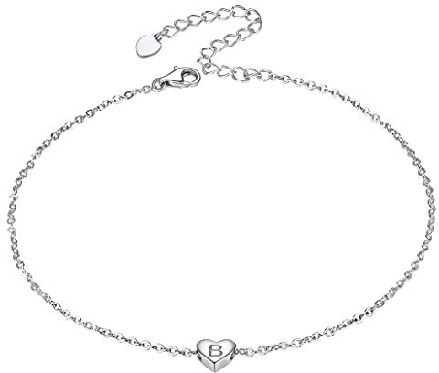 Silvora S925 Silber Alphabet B Initialen Kettenanhänger Damen Fußkette/Armbänder 22cm+5cm Buchstaben Fußkette/Armbänder für Damen Fußkettchen/Armreif als Geburtstag Geschenk