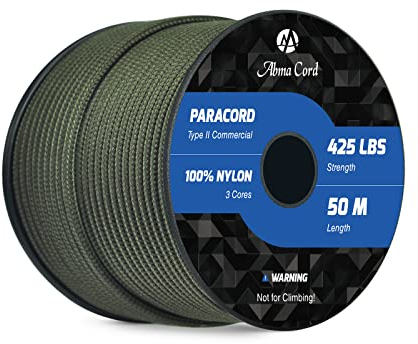 Abma Cord Paracord 3mm 30M 100% Nylon Seil Paracord 425 Typ II Schnur mit 3 Kern für Basteln, Camping, Survival - Max. 192kg (425lbs) - Armee Grün