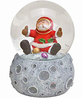 Schneekugel Nikolaus auf Mond Sockel aus Poly und Glas - Weihnachtsdeko Winterdeko - tolles Mitbringsel (bunt) Ø 7 x Höhe 10cm (sitzend)
