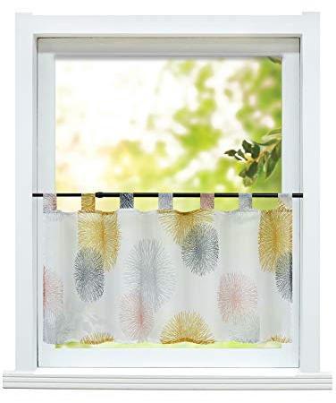 ESLIR Scheibengardine Küche Bistrogardine Modern Gardinen Transparent Kurzgardine mit Schlaufen Vorhänge Voile Gelb HxB 45x90cm 1 Stück