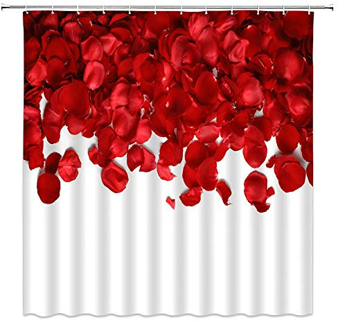 XCBN Rote Rose Blume Duschvorhang Set Valentinstag Paar Blütenblatt Badezimmer Dekoration Haushalt Badewanne Vorhang A6 150x200cm
