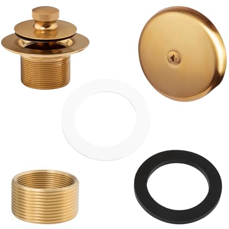 Artiwell Push & Lock Ensemble de garniture de baignoire avec tropplein à trou unique, kit de conversion de baignoire avec barre de conversion, filetage fingrossier, pas d'installation de mastic (Or