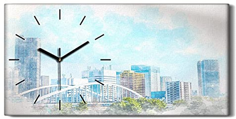 Coloray Uhr auf Leinwand - Schwarze Hände - Wohnzimmer Dekoration Segeltuch Ohne Tickendes Geräusc Kunst Wand Uhr - Landschaft Tokyo Asien Stadtzeichnung