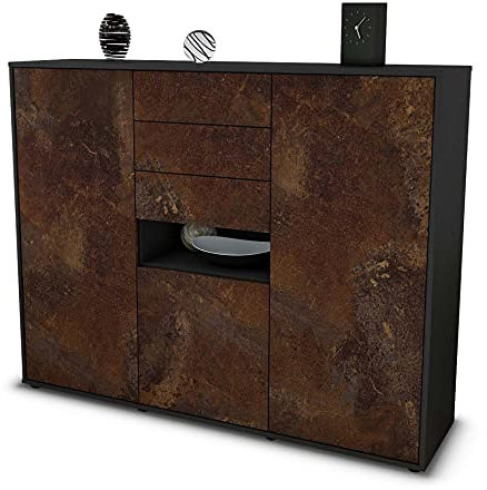 Stil.Zeit Highboard Kommode Paulina, Korpus anthrazit matt, Front Industrie-Design Rost (136x108x35cm), Push-to-Open Technik & Leichtlaufschienen