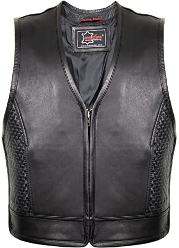 MDM Biker Lederkutte mit seitlichen Erweiterung/geflochtene Lederstreifen an den Seiten, Herren, Schwarz (Gr. L)