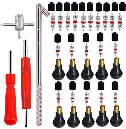 RUNCCI-YUN 44pcs Tyre Valve Core Tool Set Valve Remover+ Tyre Valve Core+Valve caps+Rubber Valves TR412+Valve Tools, for Car Bicycle Motorcycle Tyre Repair