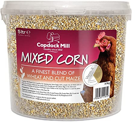 Copdock Mill Mixed Corn Poultry Feed with Verm-X 5ltr Tub﻿, Packaging May Vary