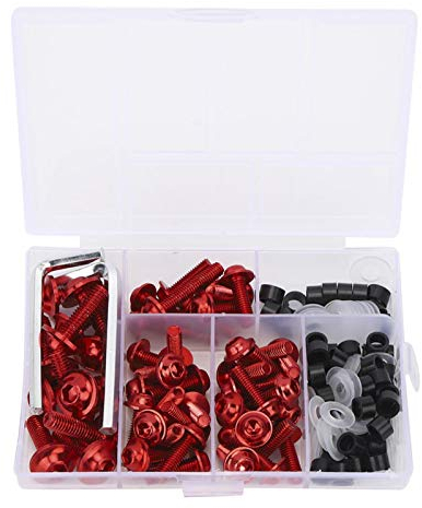 Yuecoom 158 Teile/satz Universal-Verkleidungsschrauben-Dichtungsschlüssel-Kit, universelles brandneues ABS-Aluminium-Verkleidungsschrauben-Kit für Motorräder(rot)