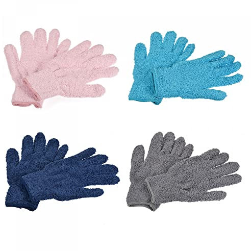 sourcing map 4 Paare 1 Set Mikrofaser Reinigungshandschuhe Abstauben Staubhandschuhe Waschbar für Küchen Auto Jalousien Fenster Lampen Staubreinigung Spiegel, Blau Dunkelblau Grau Rosa