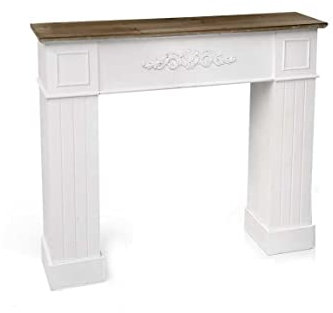 GICOS IMPORT EXPORT SRL Cornice camino caminetto struttura in legno colore bianco ripiano marrone schabby chic 110 * 23 * 96 cm FZS-829673