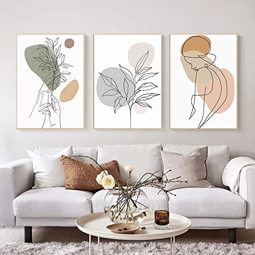 iYoucase Abstrakte Linie Blume Frau Wand Bilder Leinwand Bild Nordic Poster Und Kunstdrucke Moderne Wandbilder Für Wohnzimmer Wohnkultur 40x60cmx3 Ungerahmt