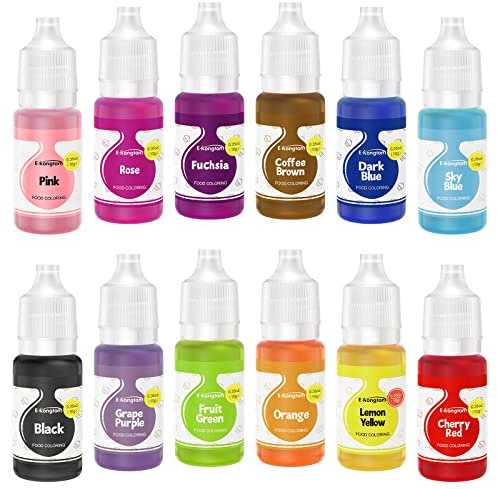 E-Kongton Food Colouring Liquid: Concentrated Liquid Food Dye Set for Baking, Cake Decorating, Easter Egg Decorating & Craft DIY, Odourless Vegan Food Colouring Set in 12 Colours - 0.35oz/Bottle