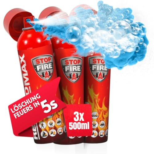 notlok Safety Work - 3x 500g Aerosol Extintor Casa | Incendios A B F + E <1000 V | Extintor Coche, Extintor Cocina, Extintores para Oficinas y Lugares de Trabajo, Extintores Pequeños