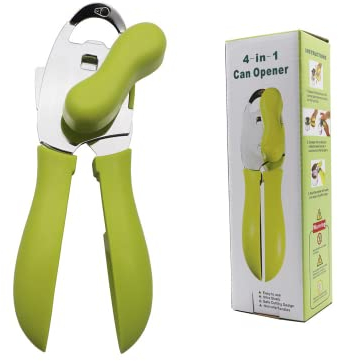 Can Opener 4 in 1 Multi-Function Household Manual Can Openers Smooth Edge Tin Openers for Arthritis Hands Comfortable Effective for Kitchen Green