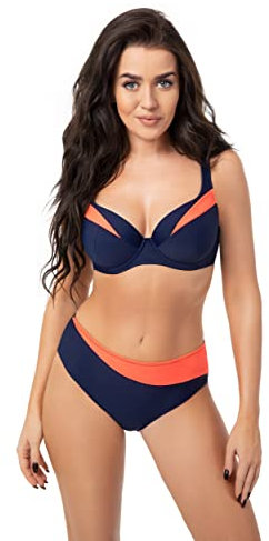 Selente My Secret D7319 Costume Mare/Piscina Donna a 2 Pezzi con Ferretti e Coppe differenziate, Blu/Arancione, 6F