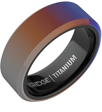 The Ridge abgeschrägter Ehering aus gebranntem Titan mit bequemer Passform – 10