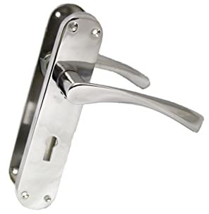 Haven Heritage Modern Door Handles Interior Polished Chrome Arched Back Plate 180mm x 38mm Sold in Pairs (Lock Handle x 1)