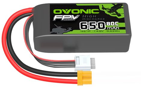 OVONIC Batterie Lipo 4S 80C 650 mAh 14,8 V avec XT30 pour avion RC quadcopter hélicoptère FPV Racing Drone