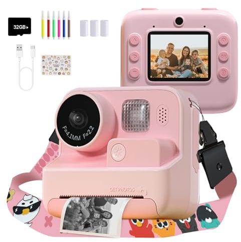 Mafiti Cámara de Fotos Infantil con impresión instantánea, 48MP Cámara Digital sin Tinta, Cámara de Video 1080P con Tarjeta de 32GB incorporada, niños de 3 a 12 años (Pink)
