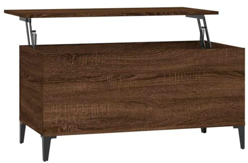 vidaXL Coffee Table Brown Oak 90x44,5x45 cm Engineered Wood | You can easily change the table height to suit your needs, There's a hidden compartment for keeping things tidy,