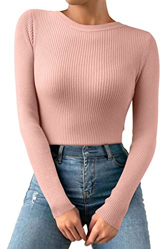 Donne Casual Multicolor Basic Girocollo Tinta unita Maglia Manica Lunga Body Top Pacchetto Termico per gli Uomini, rosa, Taglia unica