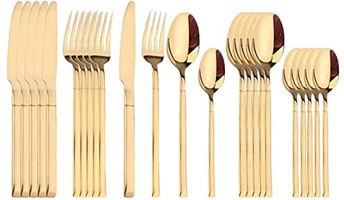 Set di posate 24 pezzi Set di stoviglie in oro nero Forchetta Cucchiaio Coltello Set di posate in oro Acciaio inossidabile Luce speculare di lusso Set di posate di lusso in acciaio inossidabile
