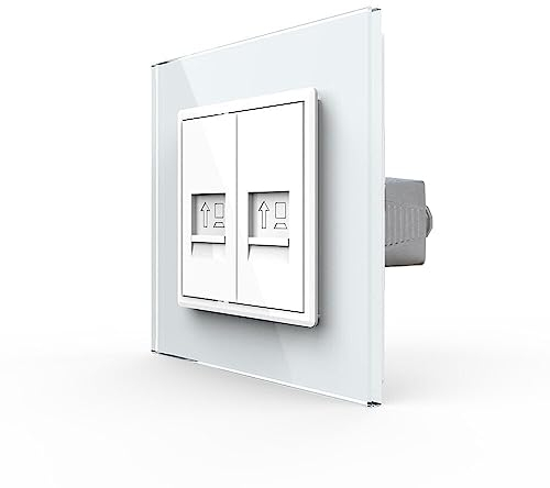 Livolo zweifaches Netzwerk Modul CAT7 zum Selbstverdrahten inkl. einfachen Glasrahmen in weiß für UP VL-2CAT7/SR-11 Einbau Netzwerkdose LAN Buchse Unterputz Netz Anschluss Kaystone Cat 7 Datendose