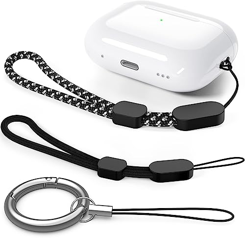 BEAUDOM Lanyard para AirPods Pro 2, Correa de Mano de Seguridad, Duradera, antipérdida, para AirPods Pro de 2ª generación (Negro+Jacquard Negro+mosquetón, 15 cm)