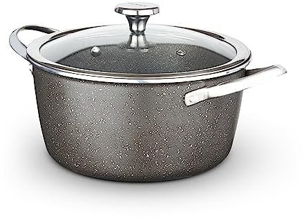 Tower T900204 Cerastone Pro 24cm Forged Aluminium Casserole Dish with Tempered Glass Lid, Non-Stick Coating, Graphite