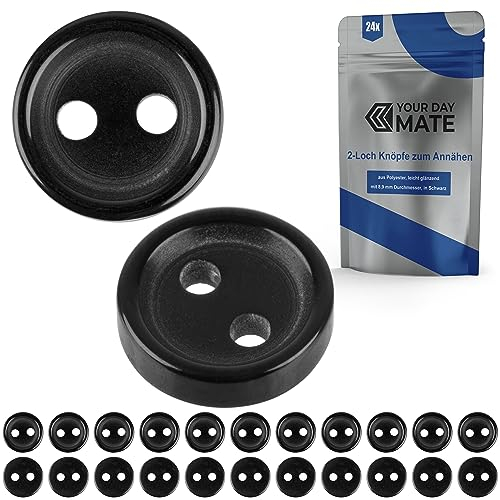 Botones para ropa, 24 piezas, 2 agujeros, Ø 8,9 mm, en negro, de poliéster, talla 14L, botones de resina para chaqueta, abrigo, camisa, polo, botón DIY resina sintética, botones para lavandería