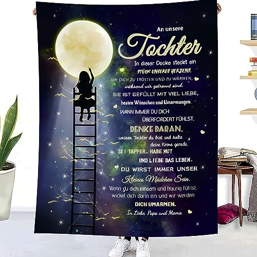 WJMSDK Personalisierte Decke Geschenke Für Tochter von Eltern, Kuscheldecke An Unsere Tochter von Mama und Papa, 18 Geburtstag Mädchen, Witziges Weihnachten Abschluss-Geschenke