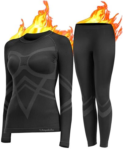 UNIQUEBELLA Thermo Unterwäsche Damen, Skiunterwäsche Atmungsaktiv Funktionsunterwäsche, Antibakteriell Schnelltrocknend Thermowäsche Set - Sport Warme Unterwäsche für Herbst Winter