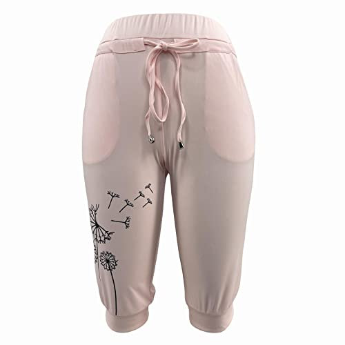 Cellulite Hose Damen Einfarbige Sport-Yoga-Caprihose mit hoher Taille für Damen Leggings Lack (Pink, XXXL)