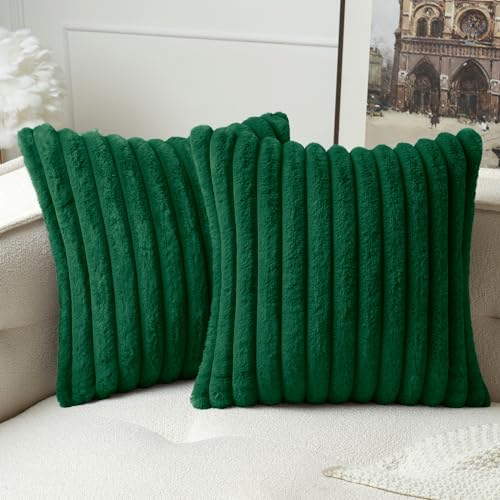 MIULEE Plüsch Samt Kissenbezug Kunstpelz Weich Moderne Sofakissen Dekokissen Glatter Reißverschluss Waschbar Deko Kissenhülle für Wohnzimmer Schlafzimmer Sofa 2er Set 40x40 cm Dunkelgrün