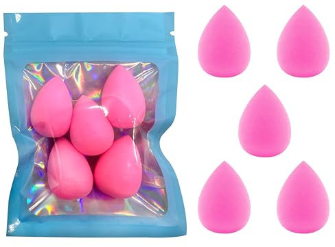Lot de 5 mini éponges de maquillage douces et flexibles multicolores pour fond de teint, poudre, liquide, coffret cadeau de beauté (rose)