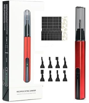 Ponceuse alternative, stylo de ponçage USB à charge rapide avec 8 têtes de ponçage, papier abrasif autocollant prédécoupé en maille 134 pièces (ESA)