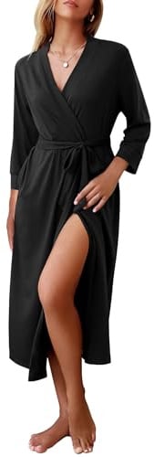 Ekouaer Women Robes Long Knit Bathrobe Soft Kimono Loungewear with Pockets