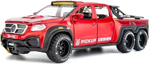imtfzct 1:28 X-Klasse Modellauto, Zinklegierung Druckguss Heckantrieb Pickup Truck Spielzeugauto mit Sound und Licht, geeignet für Sammlung, Geschenke für Jungen, Mädchen (rot)