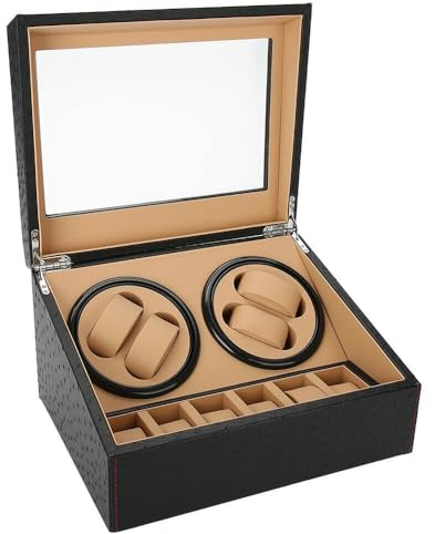 awolsrgiop Schwarz Uhrendreher, 4+6 Uhren Automatische Uhrenbeweger Box Watch Winder Box Automatikuhren Watch Winder Box Automatisch Uhrendreher & Kissen für Automatikuhren Uhrendreher