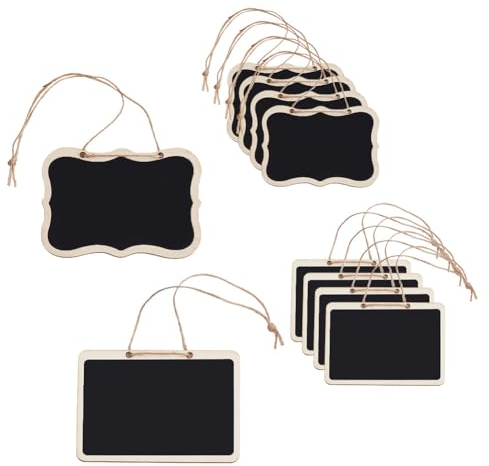 DELORIGIN 2 Styles Mini Panneaux de Tableau en Bois 10pcs Étiquette de Carafe en Ardoise Tableaux Effaçables avec Ficelle pour Étiquettes Alimentaires Cartes de Place pour Fêtes de Mariage