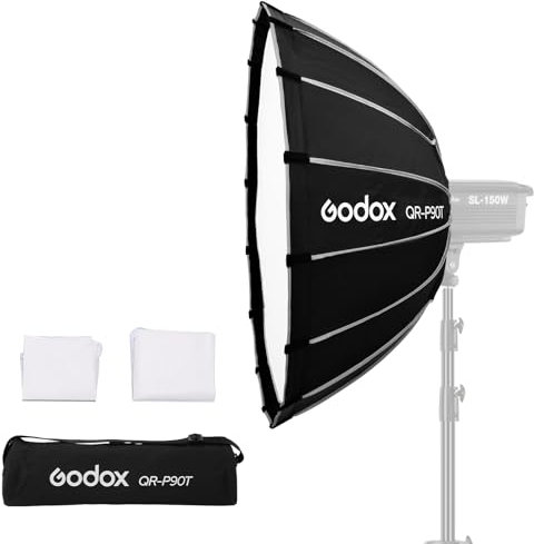 Godox QR-P90T 90cm/35.4inch Weitwinkel Parabolic Softbox Quick Release Softbox Photography Studio Silver Wide Angle Soft Box für Bowens Mount MonoLight und Flash für GODOX SK400 für Neewer