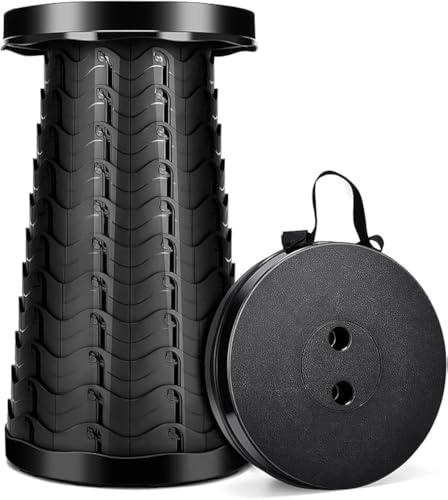 BRAVECOW Folding Stool Portable Telescopic Retractable Foldable Seat Adjustable Collapsible Lightweight Plastic Stool Indoor Outdoors Camping Hiking Travel BBQ Fishing (Black)