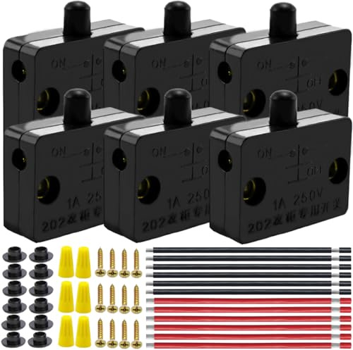 MKBKLLJY 6 PCS Black Cabinet Door Switch Normally Closed Automatic Touch ON OFF 250V 1A for Wardrobe Pantry Lamp Electrical Light Switch 12 PCS Electronic Wire/Screw/Dust Cap 6 PCS Wiring Cap