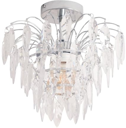 ValueLights | Silver Chrome Waterfall Clear Acrylic Jewel Droplet Ceiling Light Fitting for Living Room Bedroom Hallway | Ceiling Lights, Home Décor & Improvement Essential | Mains Wired