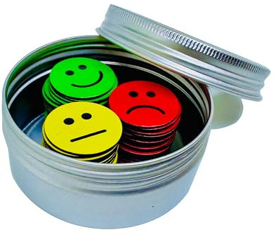60 Feedback-Magnete im Set (Durchmesser 2cm): 20 fröhliche grüne, 20 neutrale gelbe & 20 traurige rote Magnete – Ideal für kreative Kommunikation in Schule, Job & Alltag (2cm)