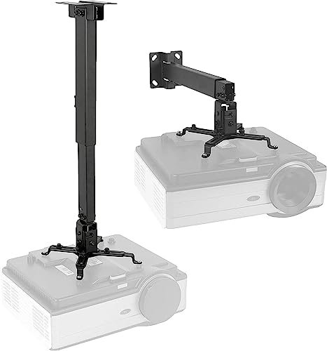 INMOZATA Projector Ceiling Mount, Projector Wall Mount Rotate 360 Swivel 15 Tilt with 430-650mm Extension Pole for Projectors Max 15kg, Ceiling Projector Bracket Black
